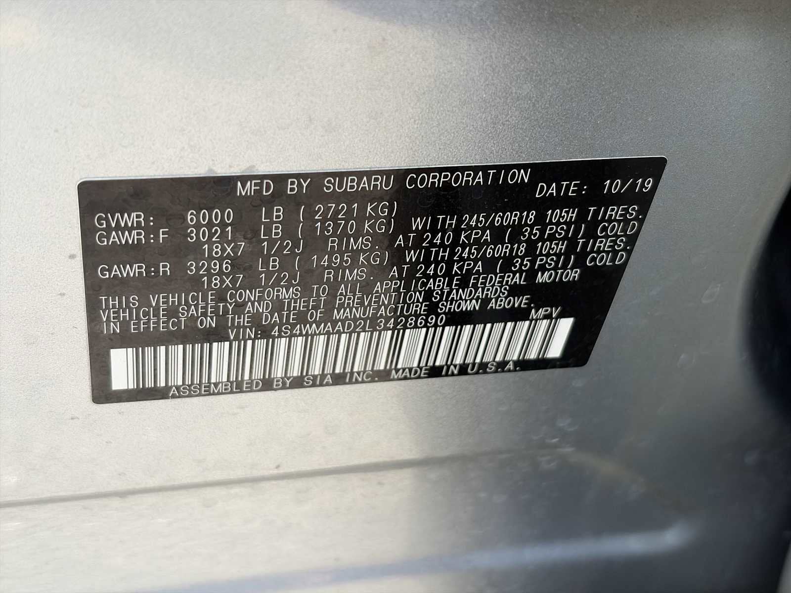 2020 Subaru Ascent 20 SLATE BLACK CLOTH